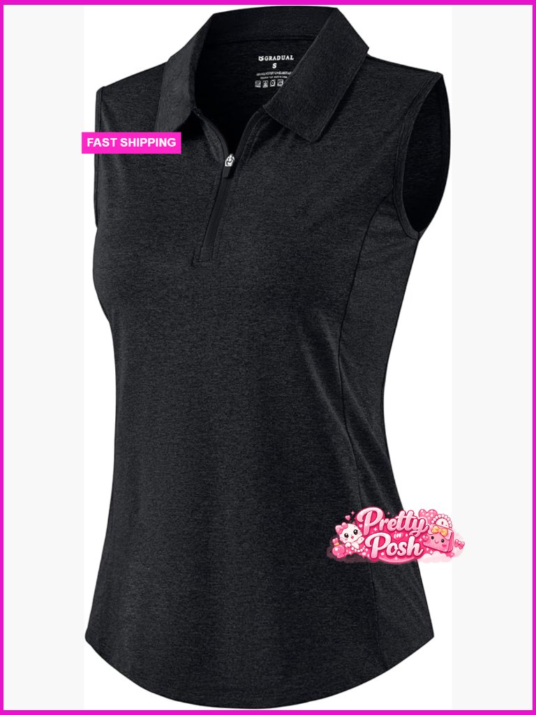 Polyester Blend Sleeveless Polo Shirt With 1/4 Zip Collar For Golf Tennis
